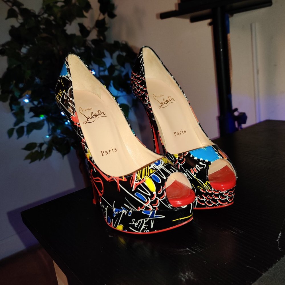 Christian Louboutin Fetish Peep 150 Loubitag Patent (NWOT)